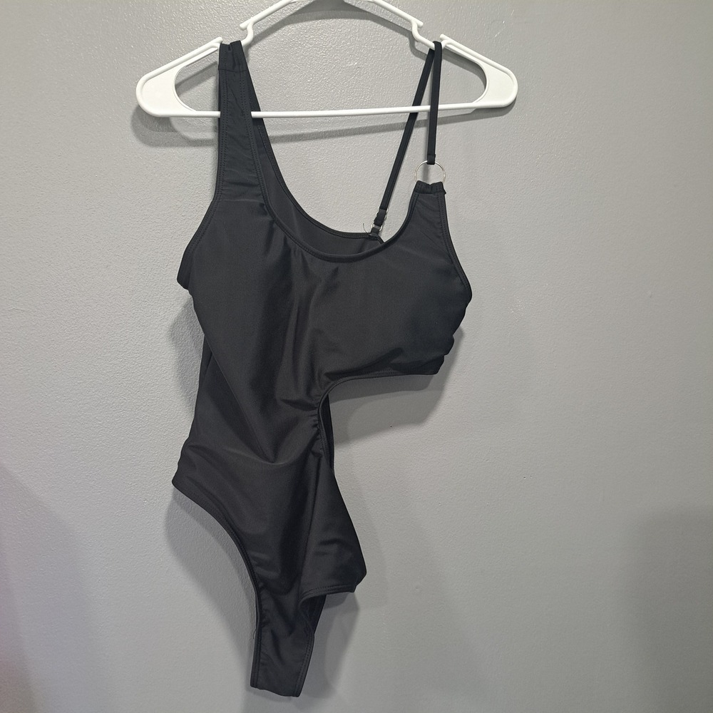 Black One Shoulder‎ Cutout One Piece Swimsuit MEDIUM Classic Feminine